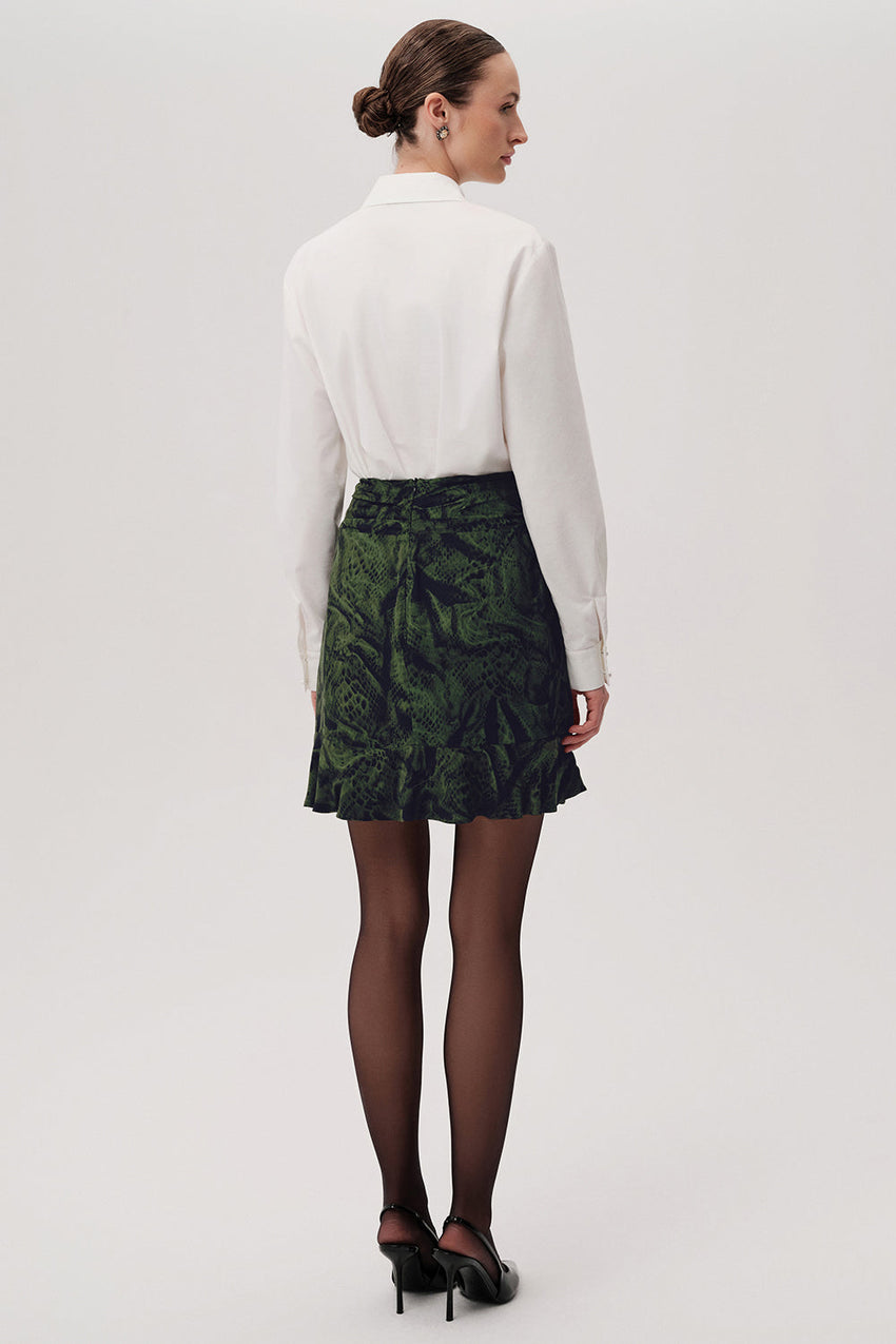 Snake Print Slim Fit Mini Green Skirt Green Black