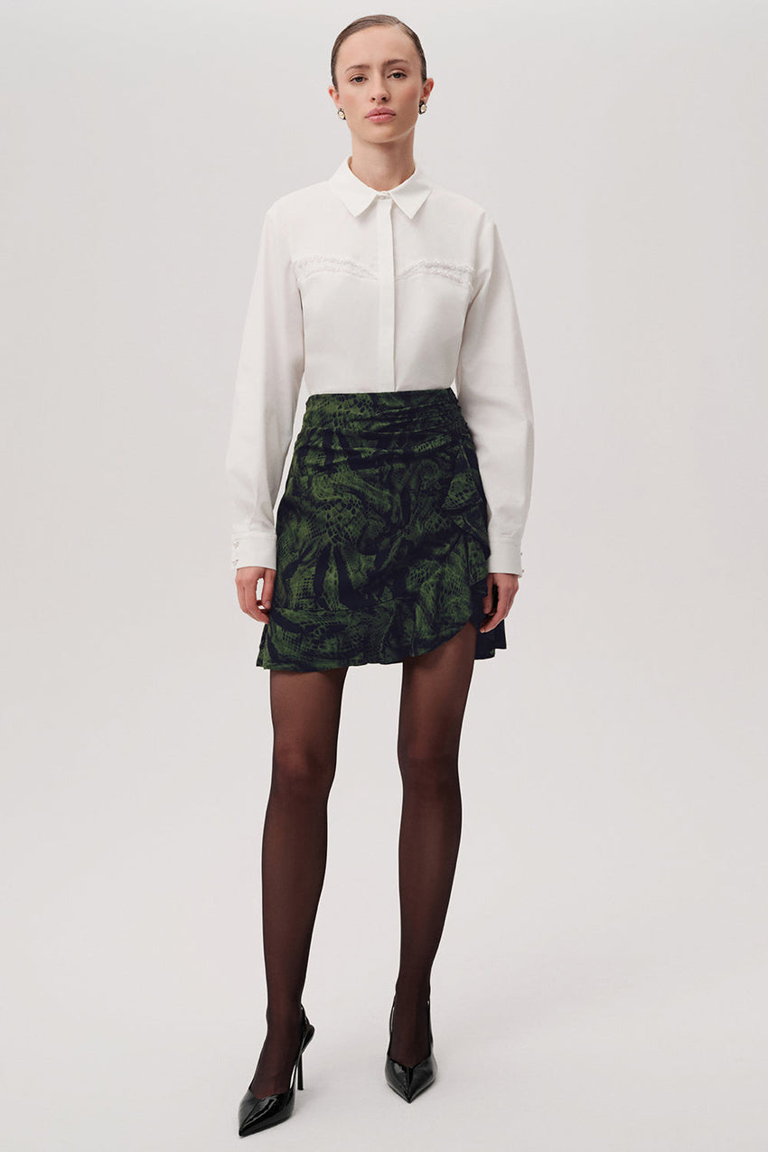 Snake Print Slim Fit Mini Green Skirt Green Black
