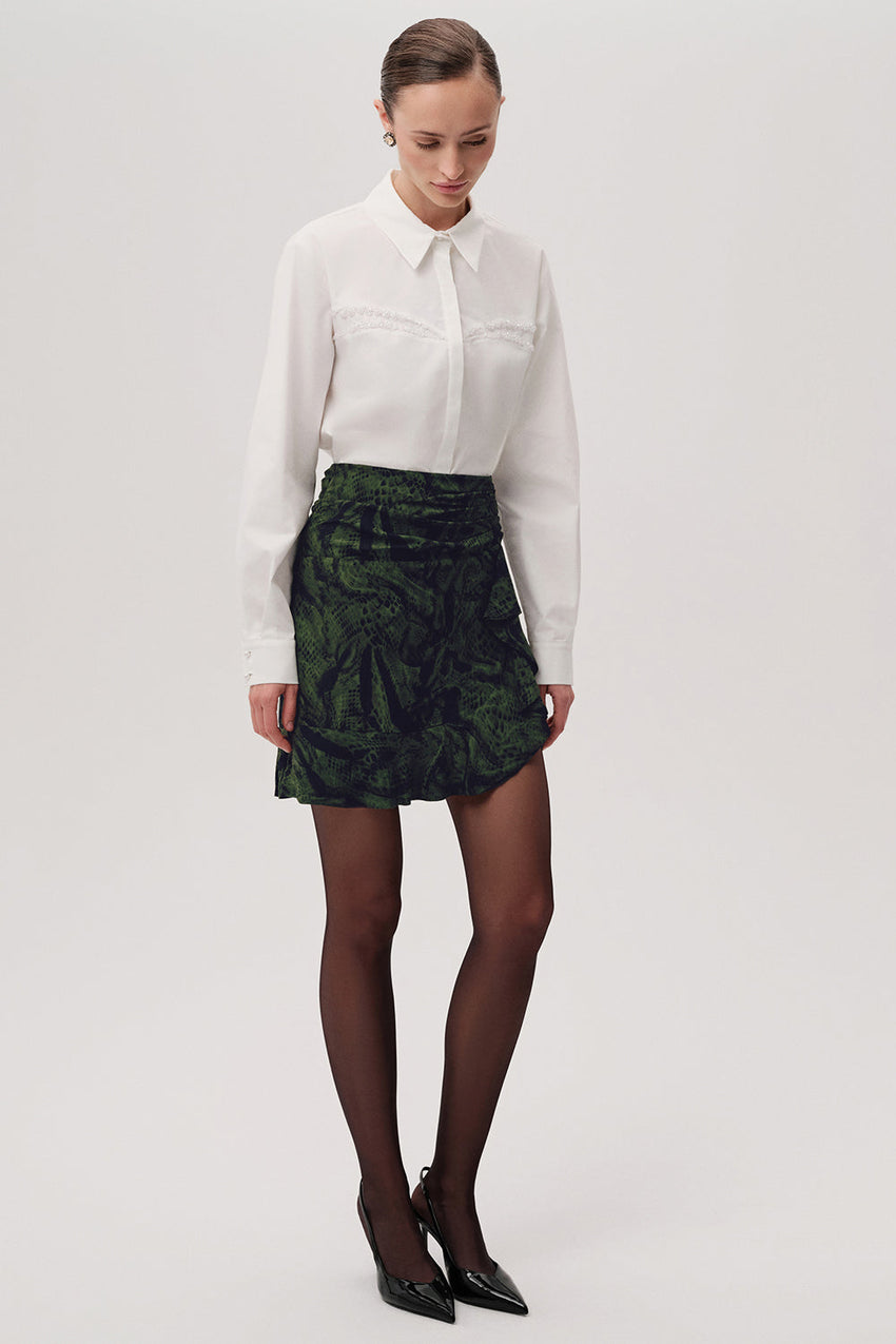 Snake Print Slim Fit Mini Green Skirt Green Black