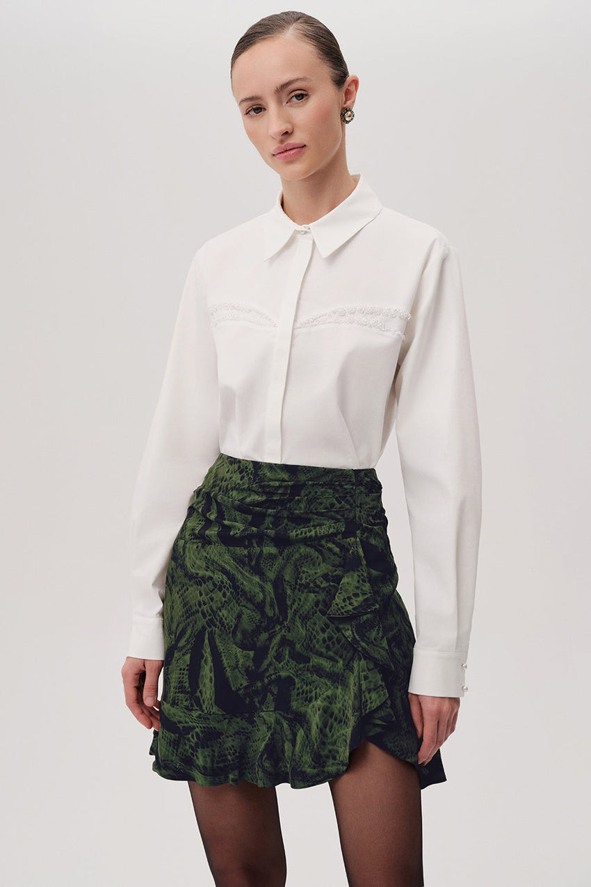 Snake Print Slim Fit Mini Green Skirt Green Black