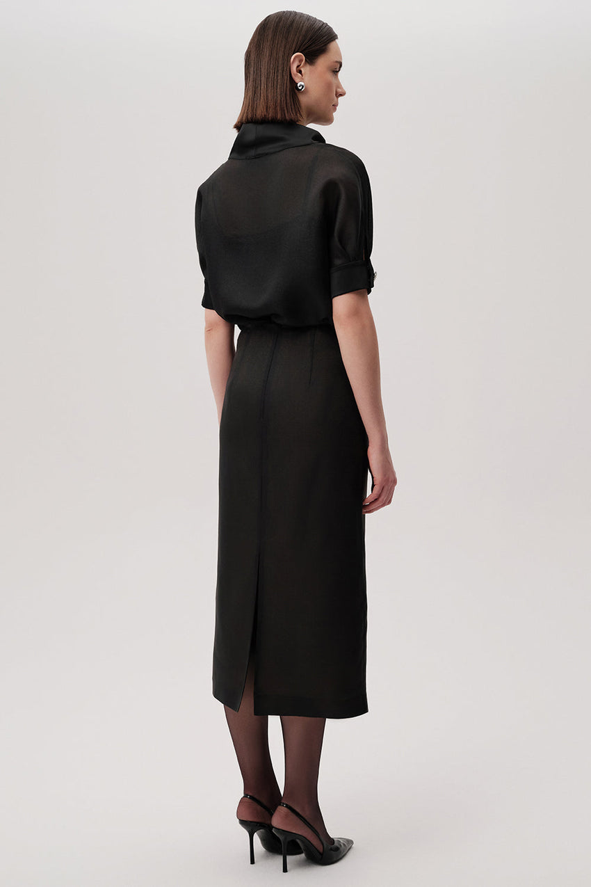 Susan Black Straight Skirt with Embellished Buttons