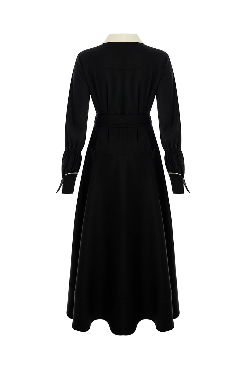 Journi Black Shirt Dress with White Collar and Piping