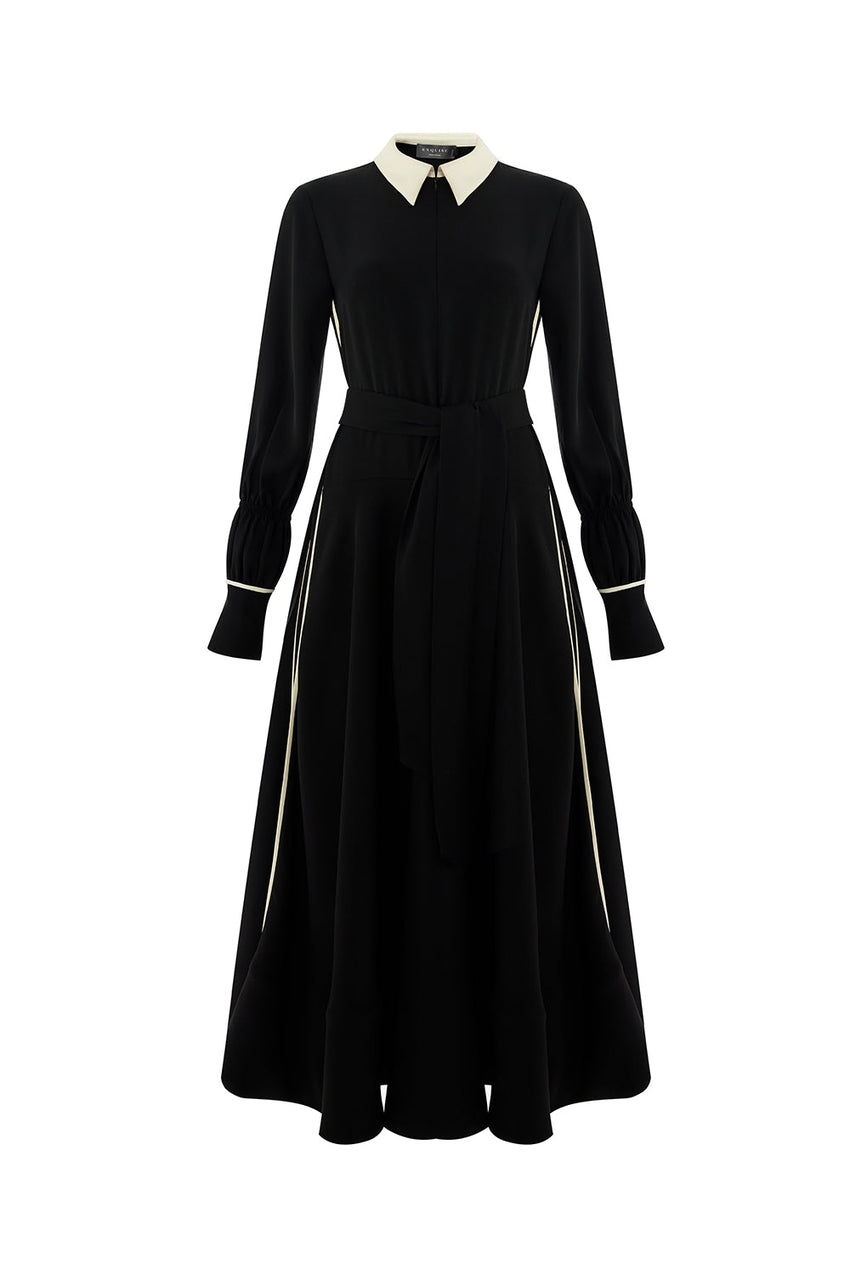 Journi Black Shirt Dress with White Collar and Piping