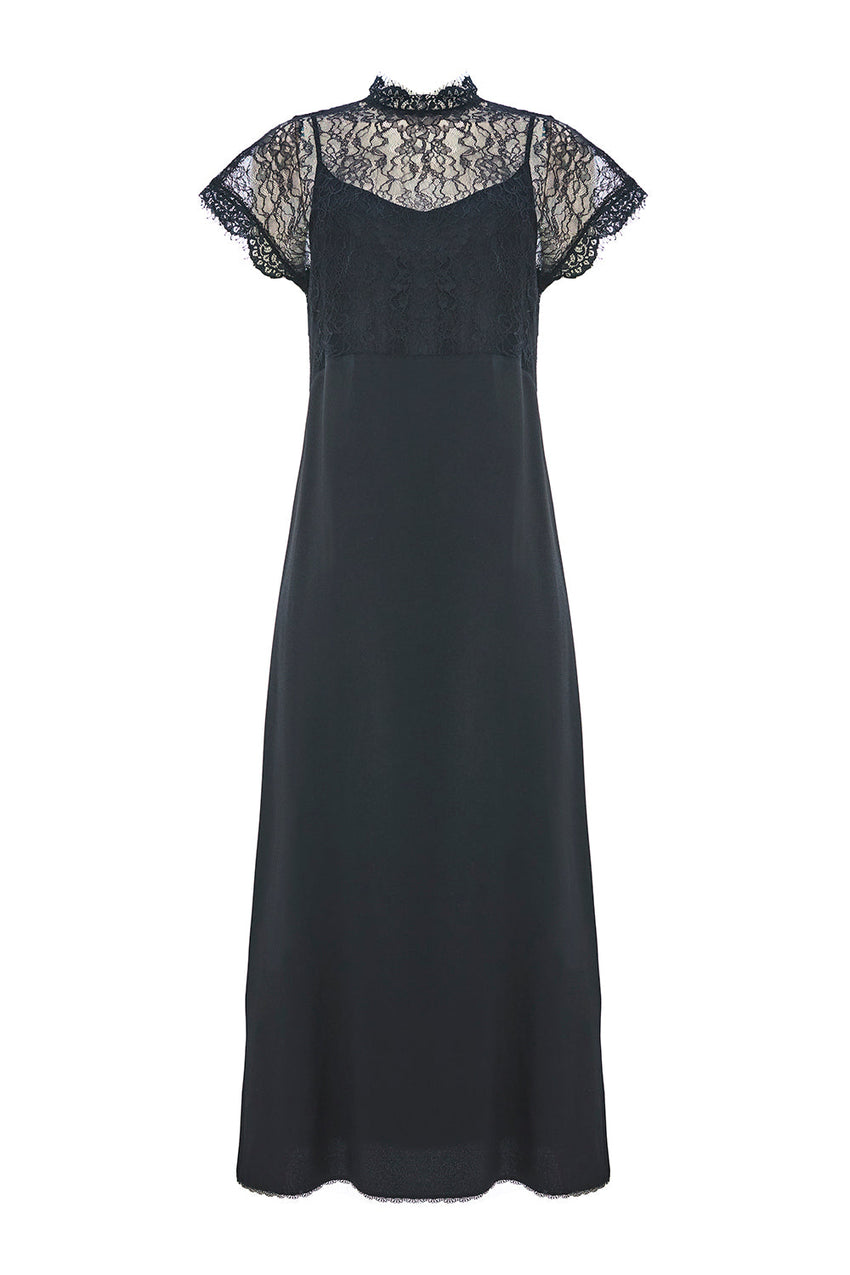 Iyla Lace Trim Crew Neck Dress