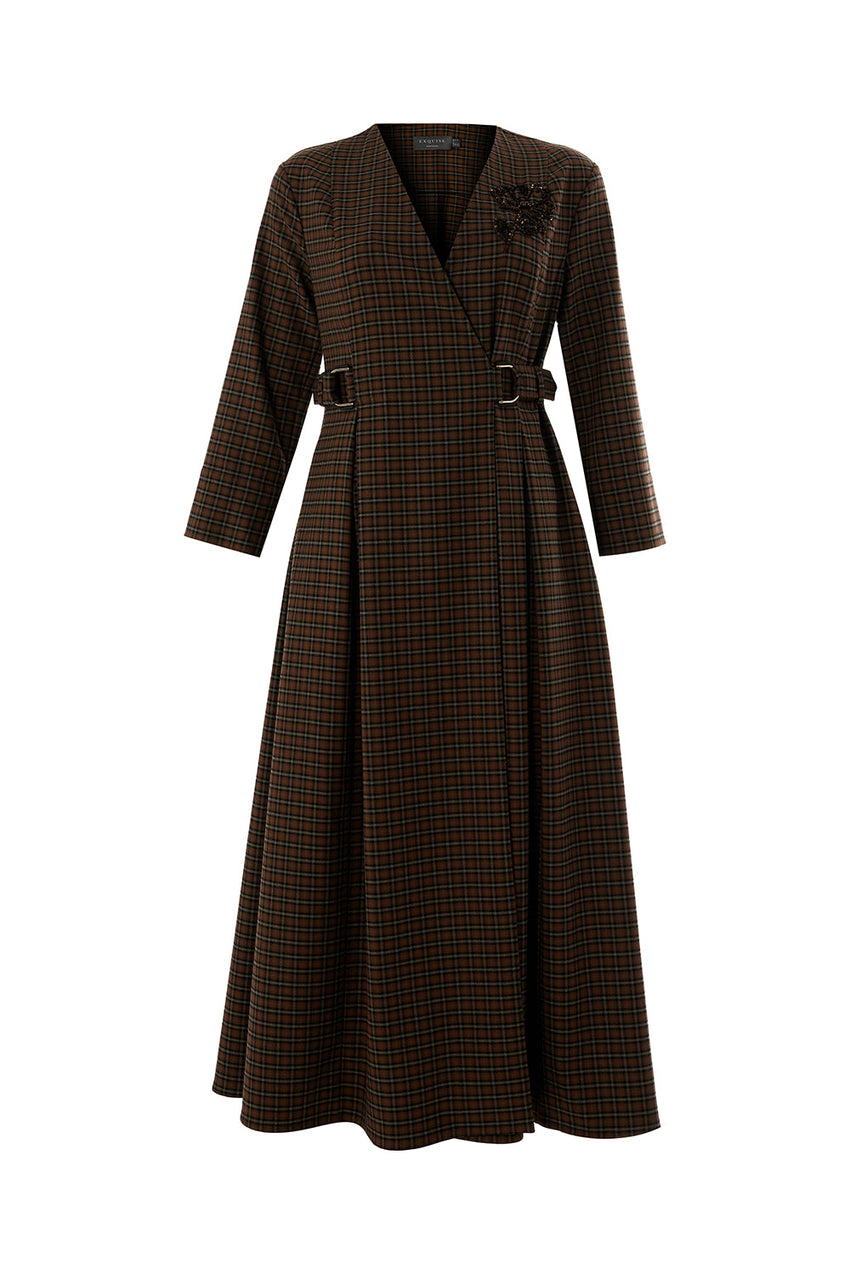 Aila Multi Print 3/4 Sleeve Notched Lapel Dress with Pockets and Belted Waist