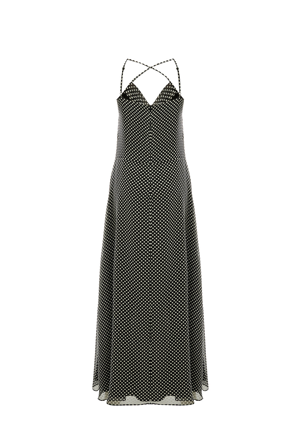 Polka Dot Cowl Neck Slit Detail Regular Midi Grey Black Dress Grey Black