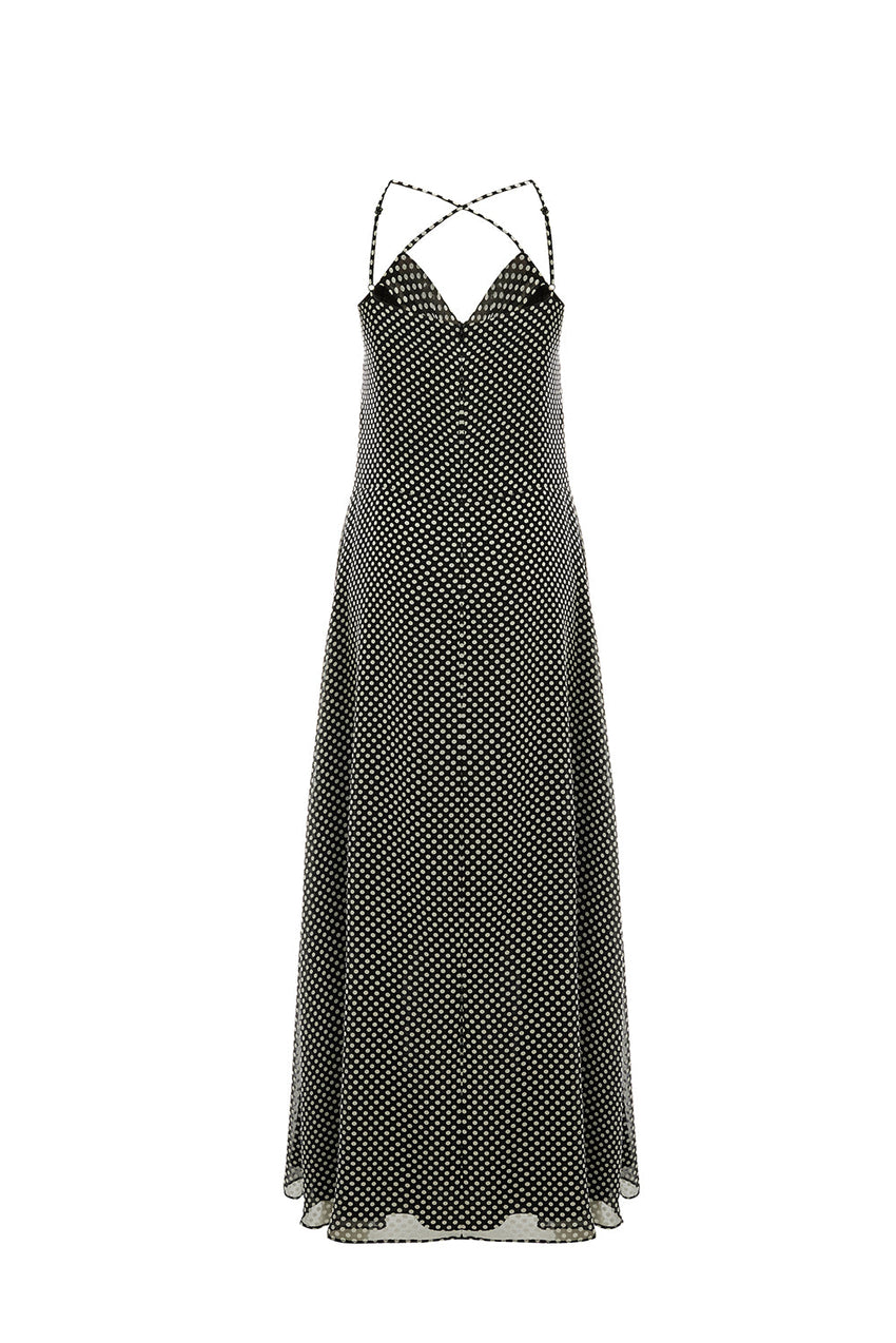 Polka Dot Cowl Neck Slit Detail Regular Midi Grey Black Dress Grey Black