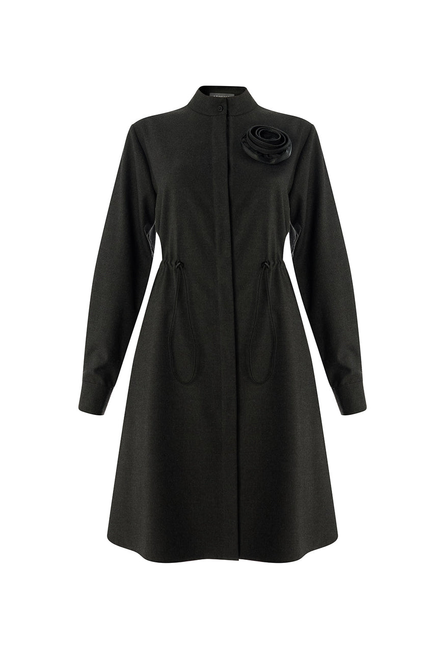 Denver Grey Long Sleeve High Neck Dress with Pockets
