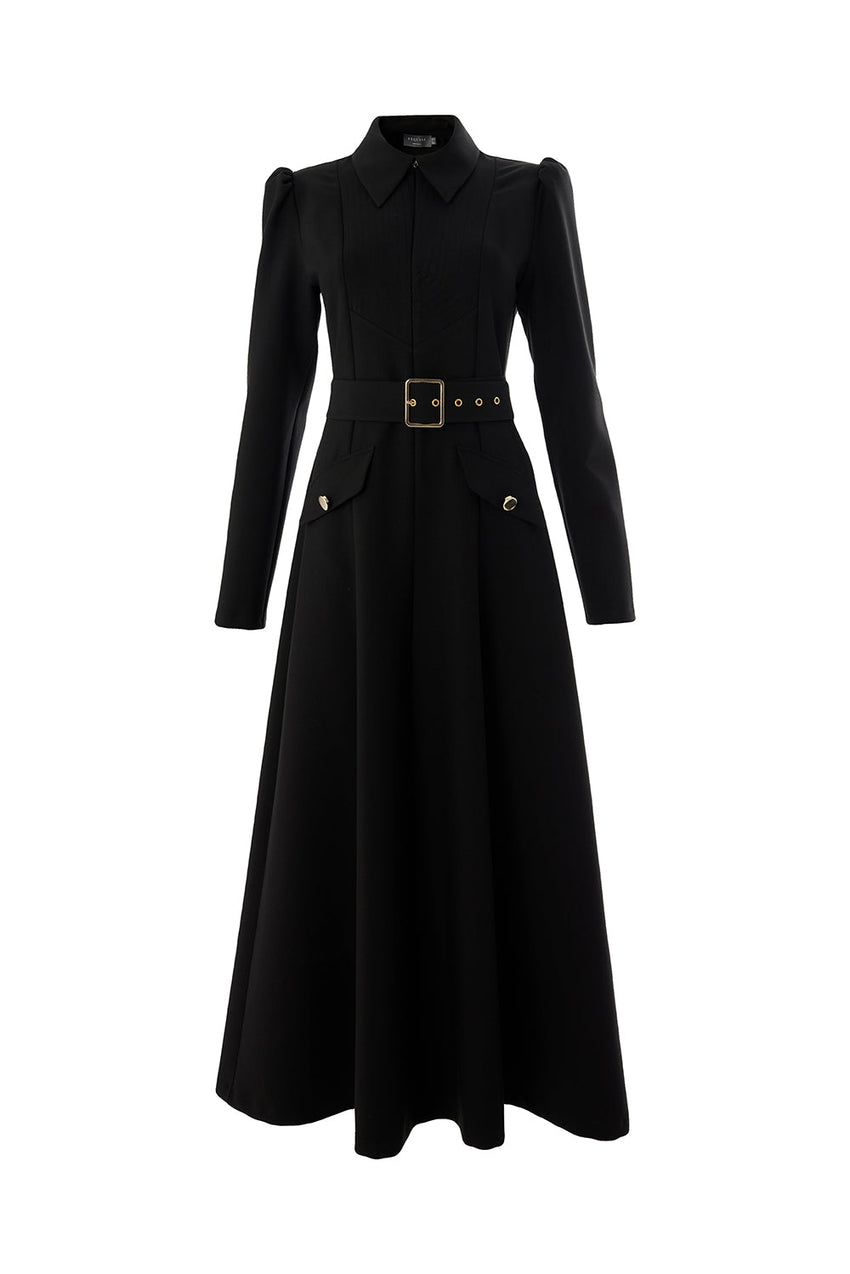 Bailee Belted Long Sleeve Shirt Collar Dress with Pockets