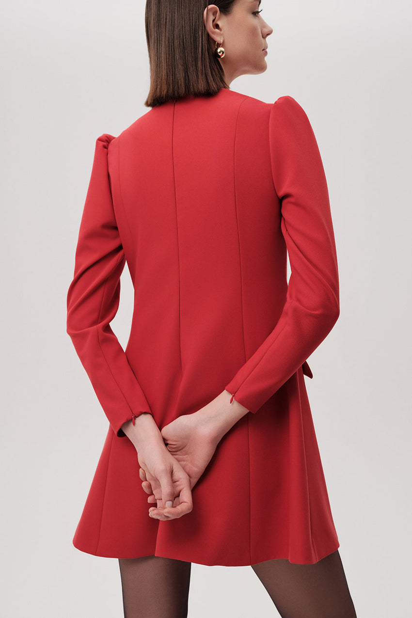 Trend Red V-Neck Long Sleeve Mini Dress with Pockets