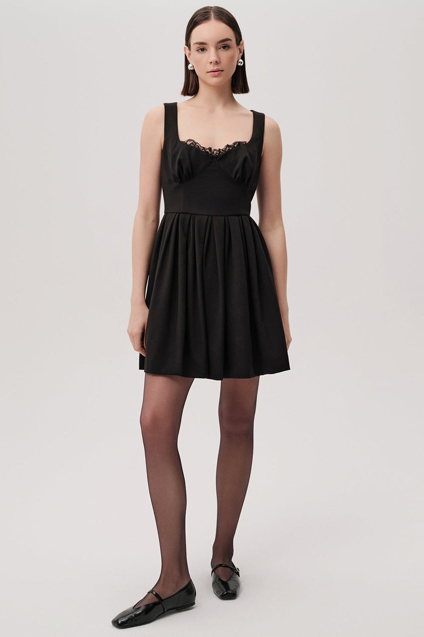Ellery Black Sleeveless Mini Dress with Scalloped Neckline