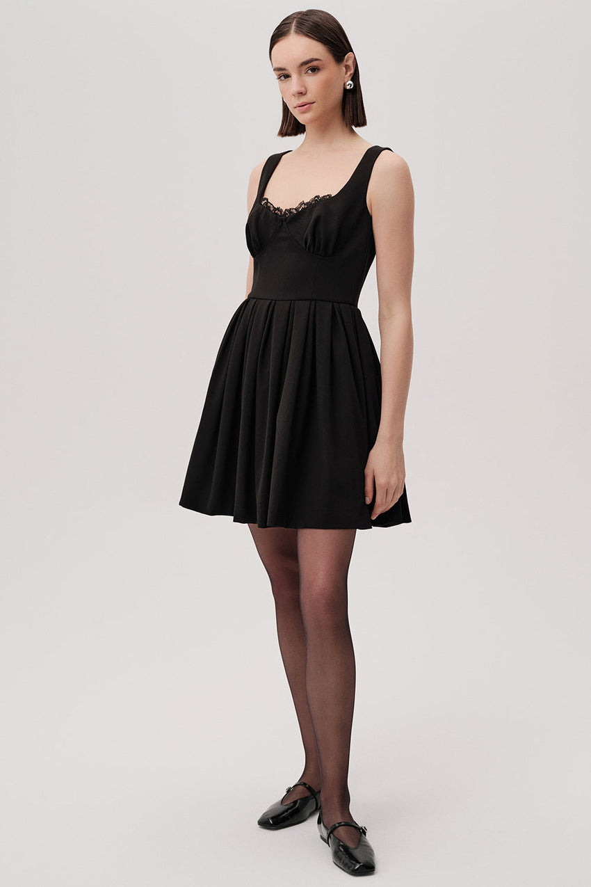Ellery Black Sleeveless Mini Dress with Scalloped Neckline