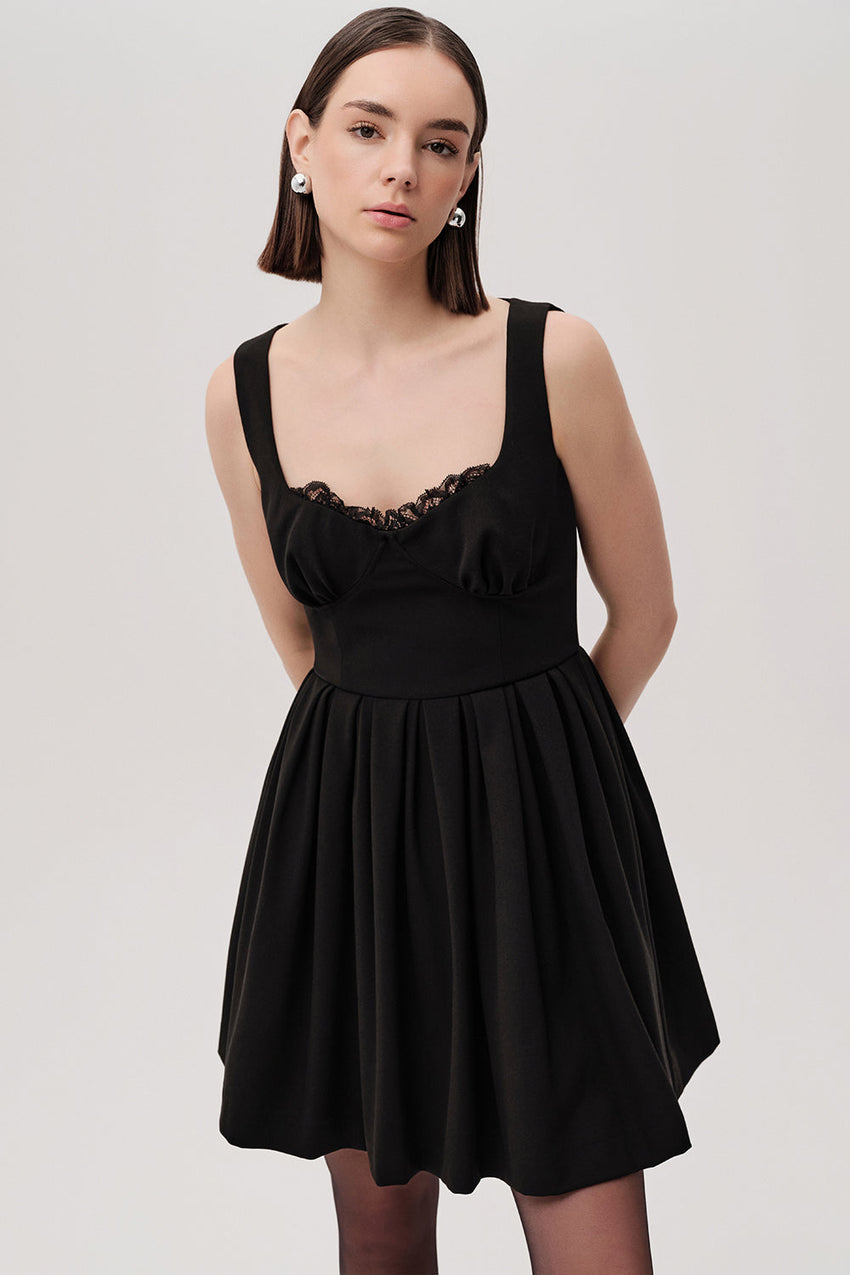 Ellery Black Sleeveless Mini Dress with Scalloped Neckline