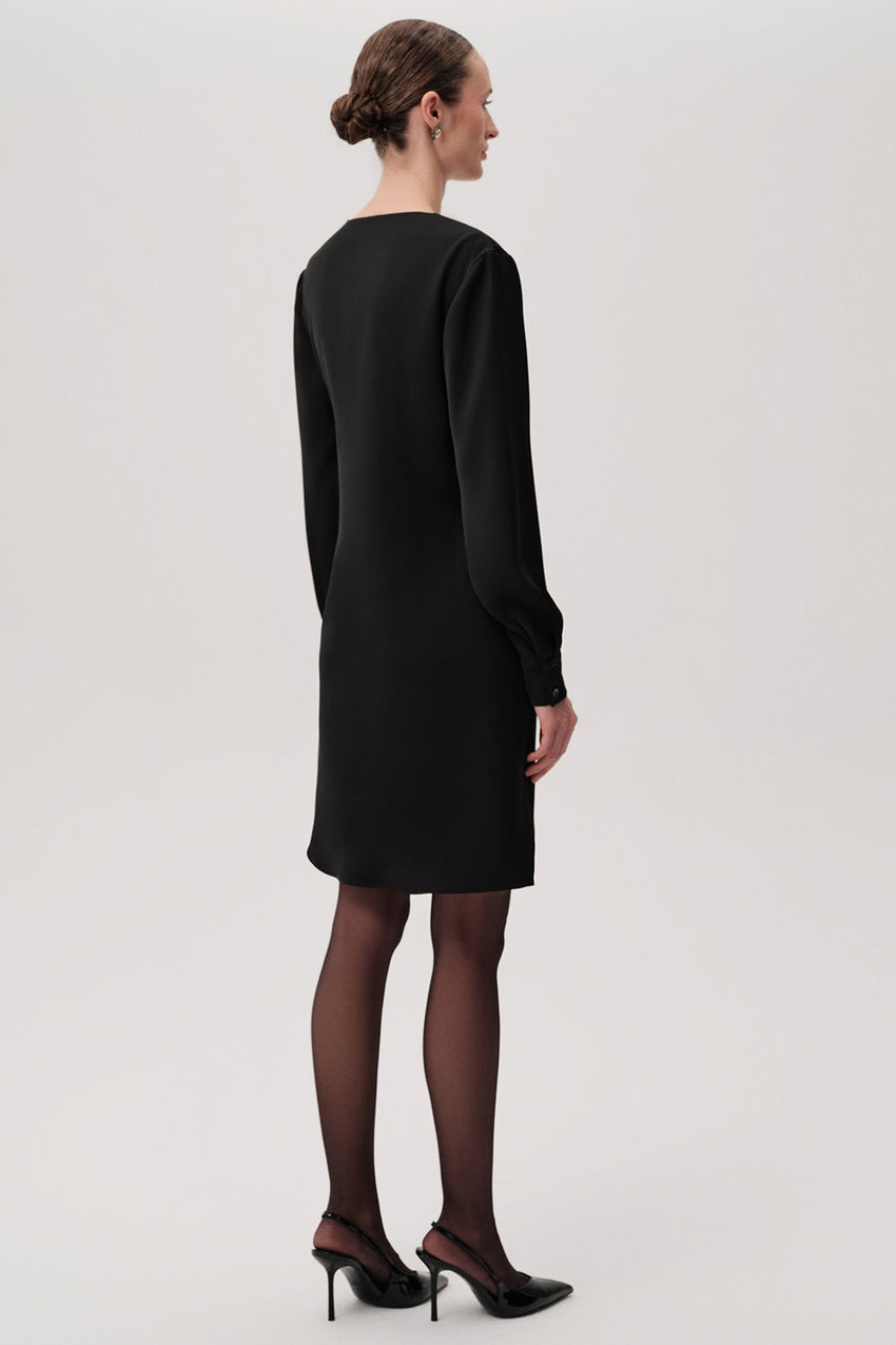 Emerson Black Long Sleeve Draped Wrap Mini Dress