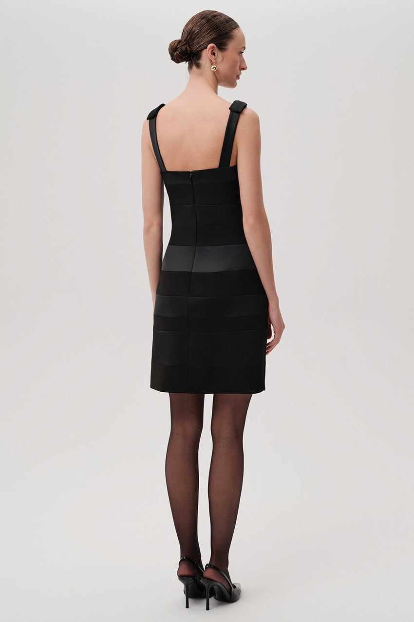 Star Black Ribbon Strap Mini Dress