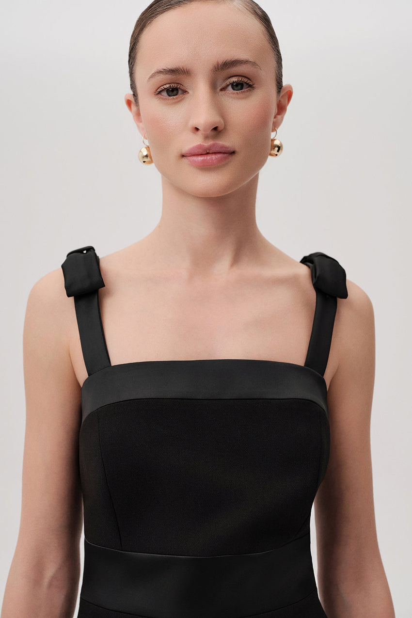 Star Black Ribbon Strap Mini Dress