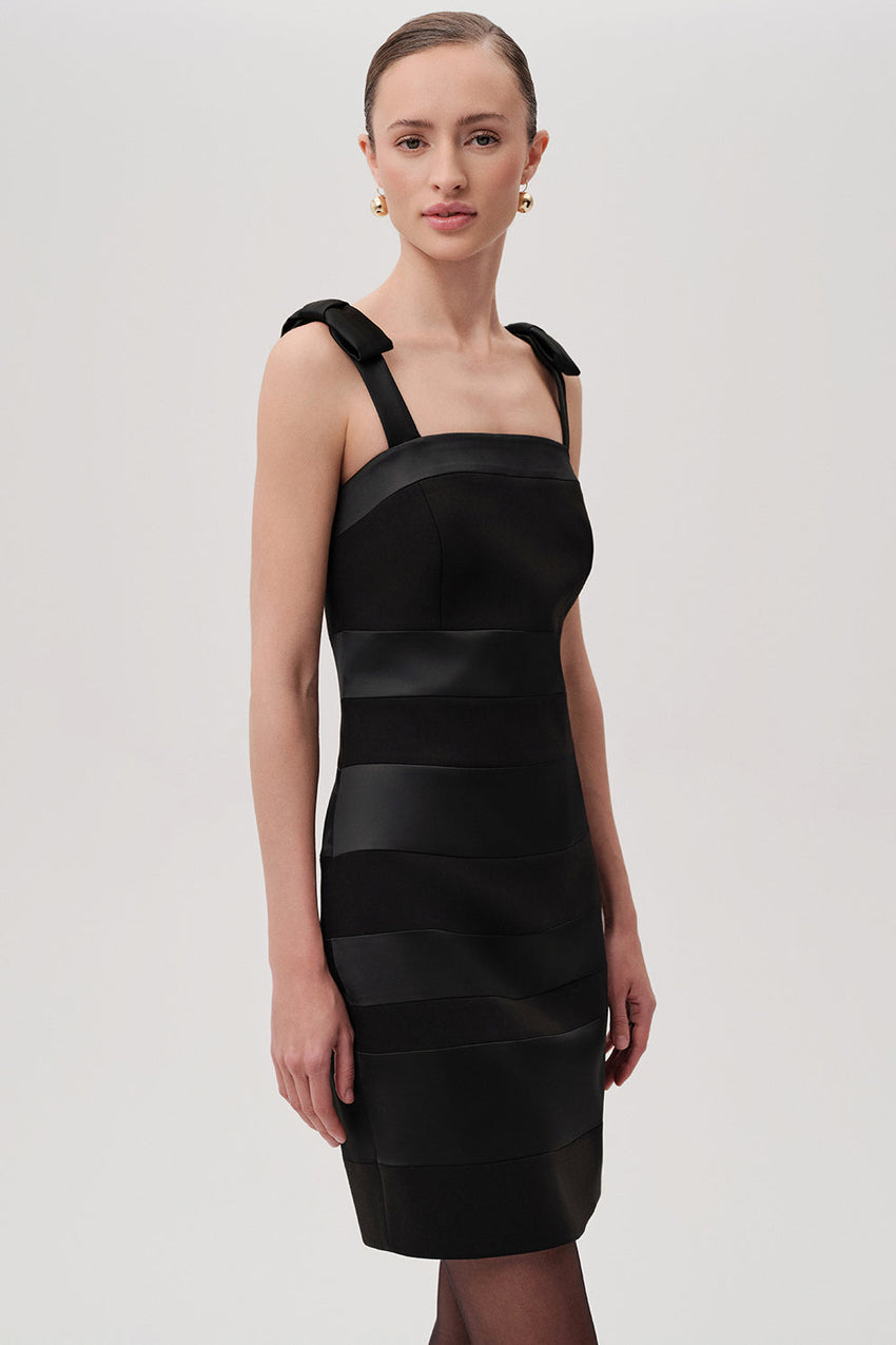Star Black Ribbon Strap Mini Dress