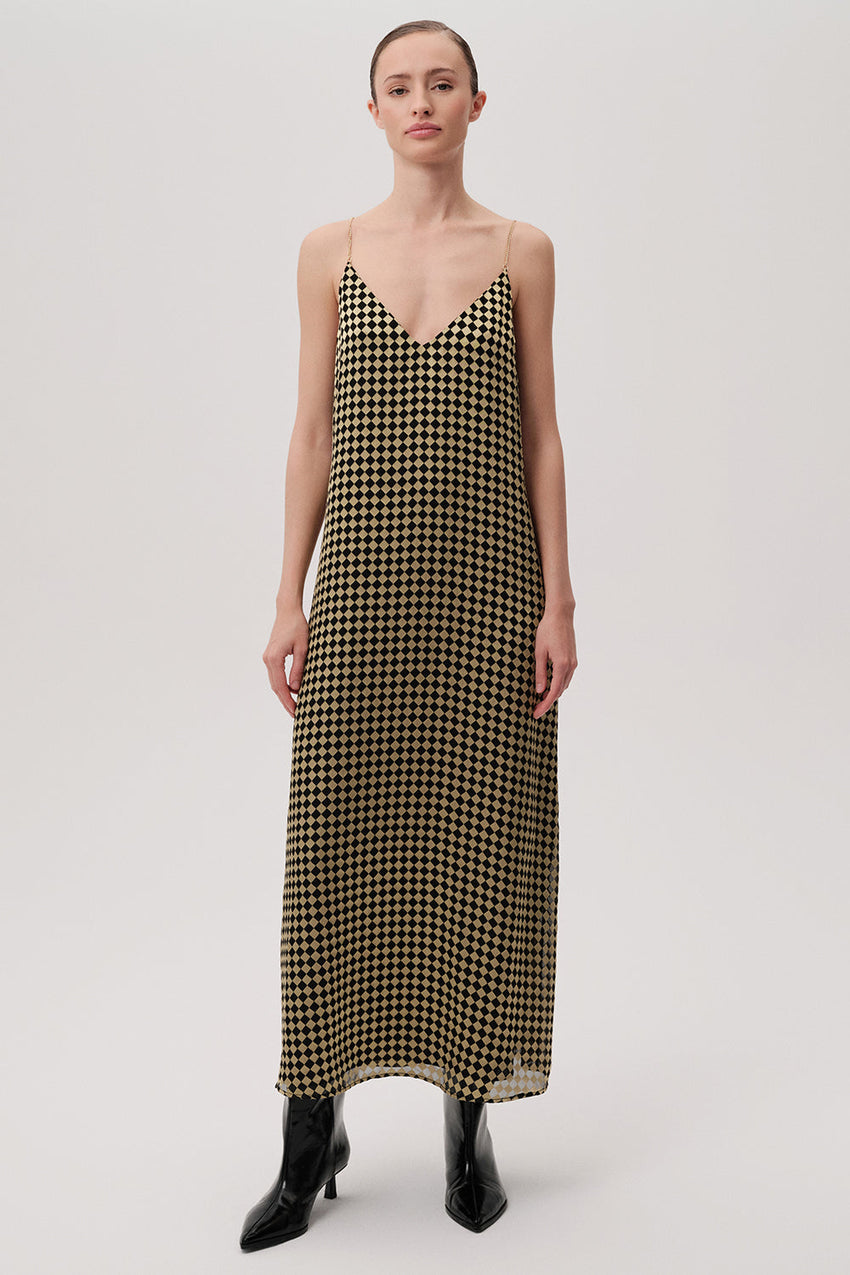 V Neck Strappy Regular Midi Gold Black Dress Gold Black