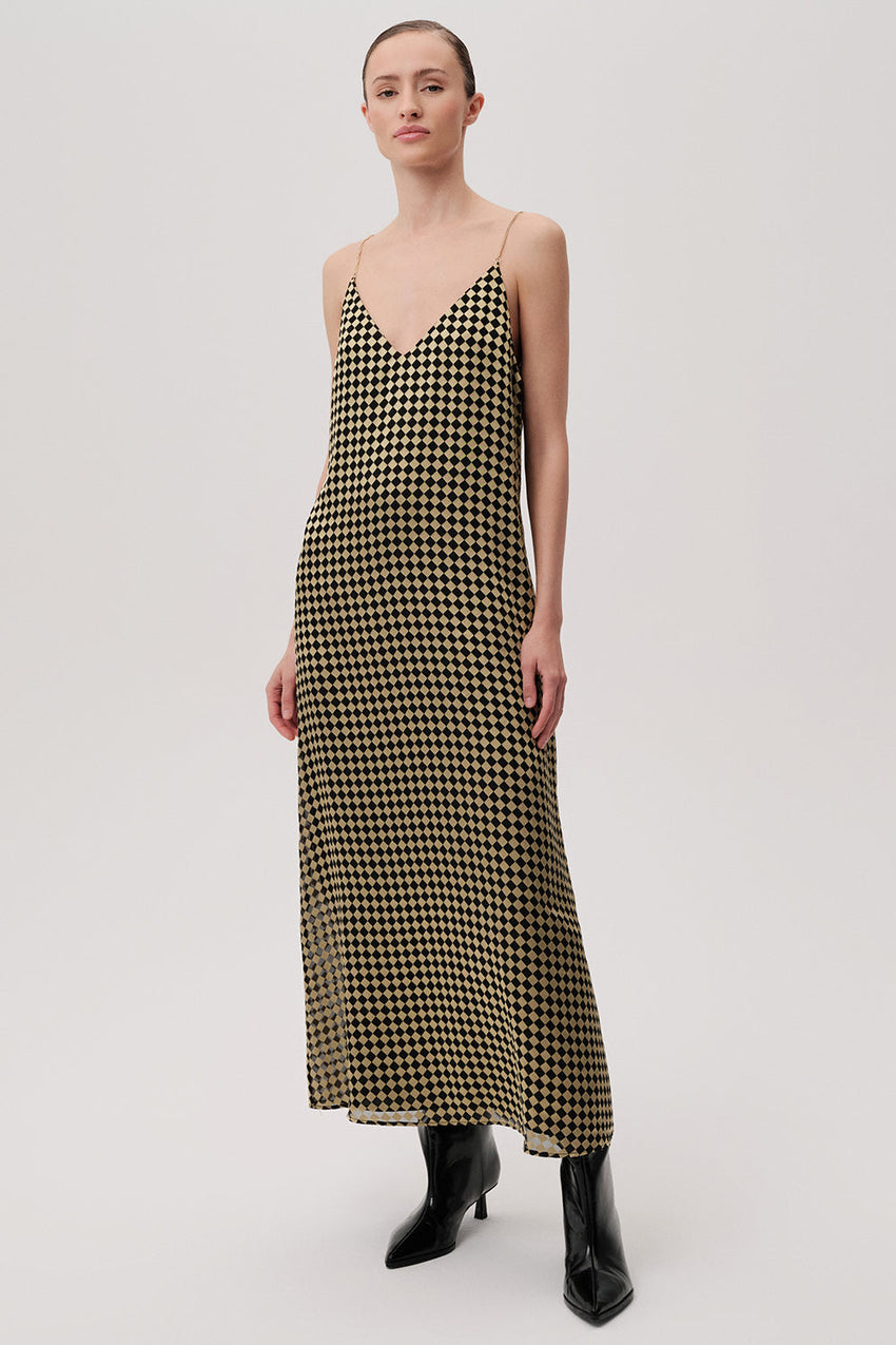 V Neck Strappy Regular Midi Gold Black Dress Gold Black