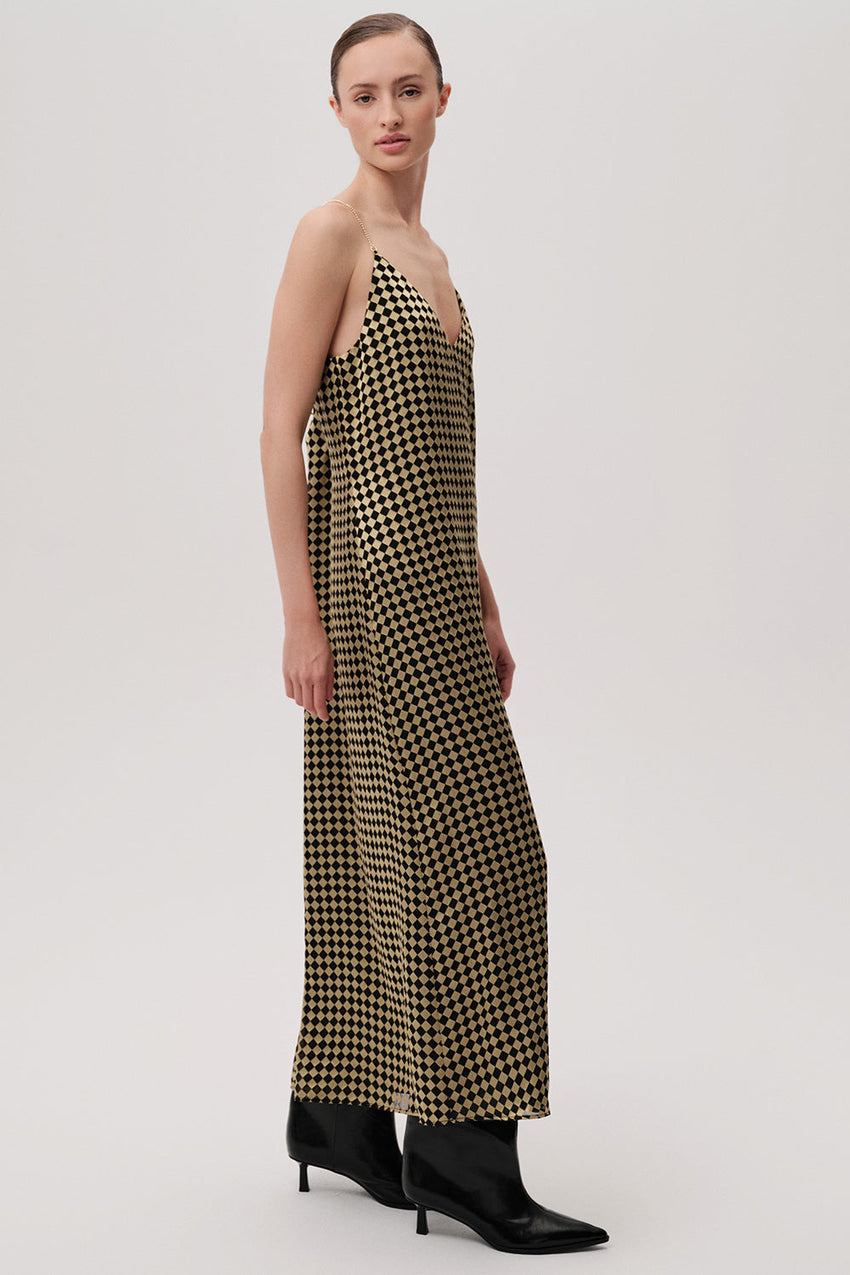 V Neck Strappy Regular Midi Gold Black Dress Gold Black
