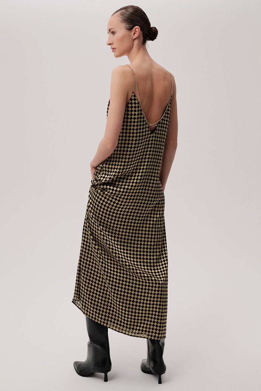 V Neck Strappy Regular Midi Gold Black Dress Gold Black