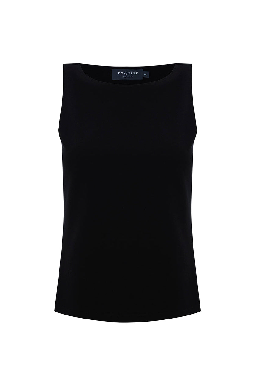 Chelsea Black Sleeveless Boat Neck Knit Blouse
