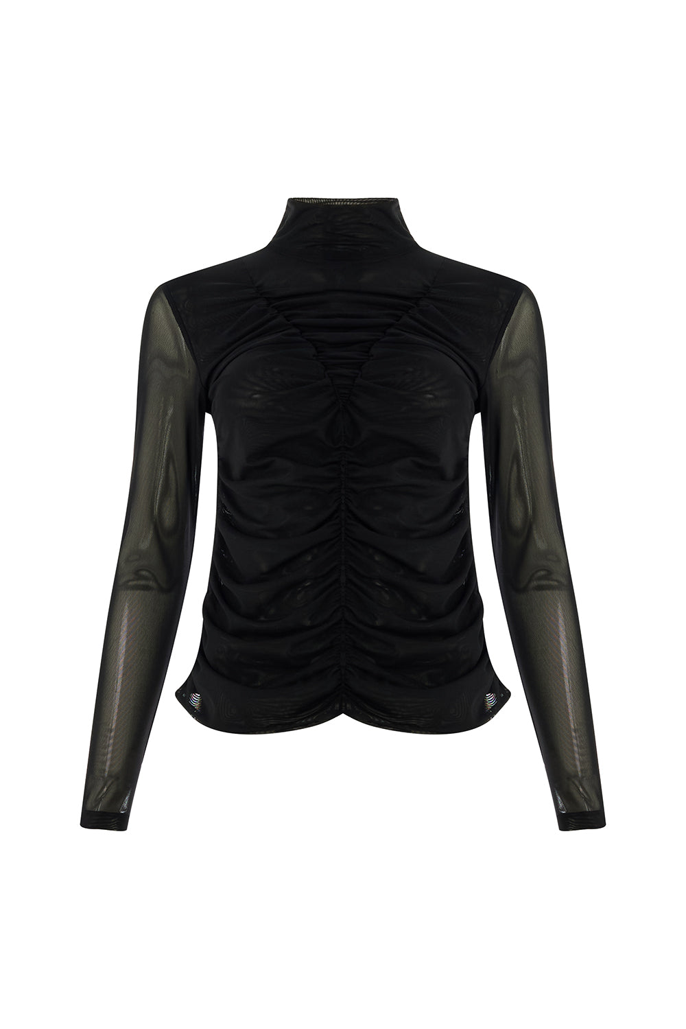 Drew Draped Mesh Turtleneck Blouse