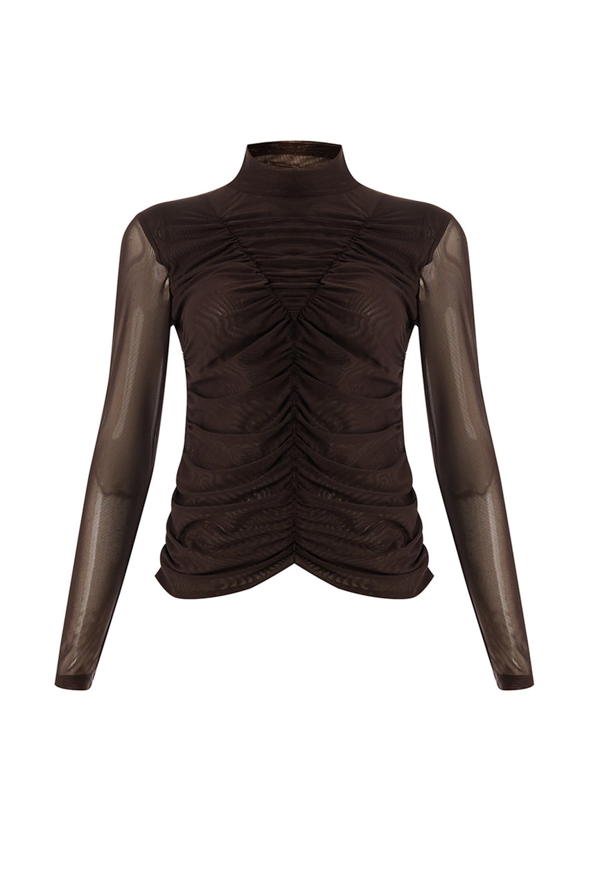 Drew Turtleneck Blouse - BROWN