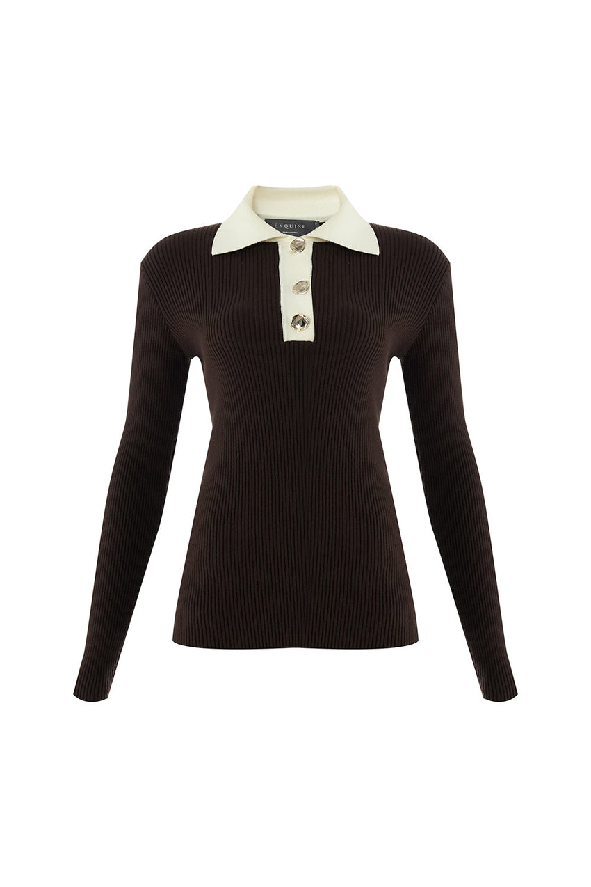 India Ribbed Poplin Collar Sweater