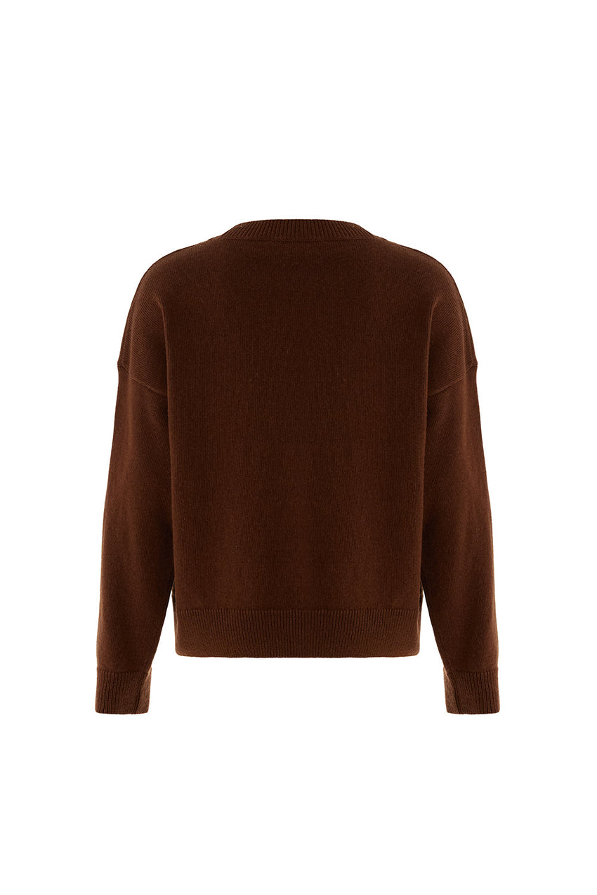Emmeline Brown Wool Crew Neck Sweater