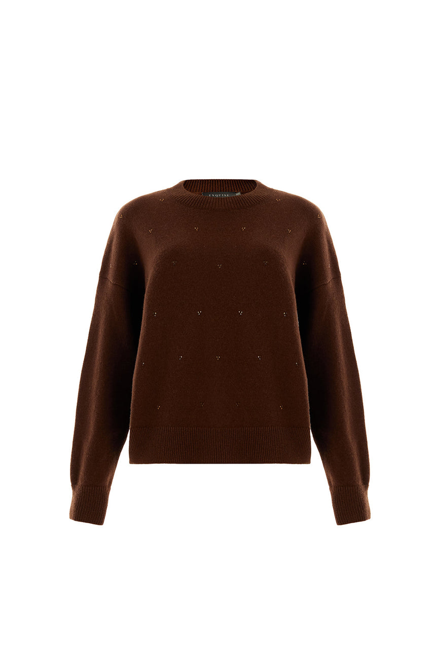 Emmeline Brown Wool Crew Neck Sweater