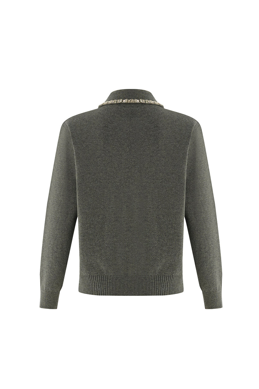 Maleah Pearl Trim Collar Long Sleeve Sweater