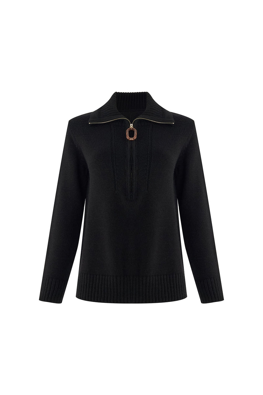 Addison Ribbed Quarter-Zip Wide Collar Long Sleeve Sweater