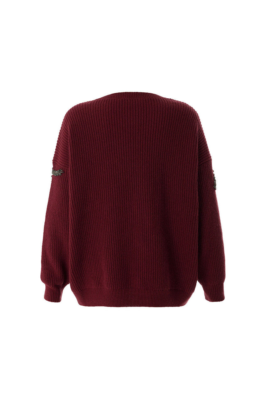 Grace Crew Neck Long Sleeve Sweater with Beaded Sleeves