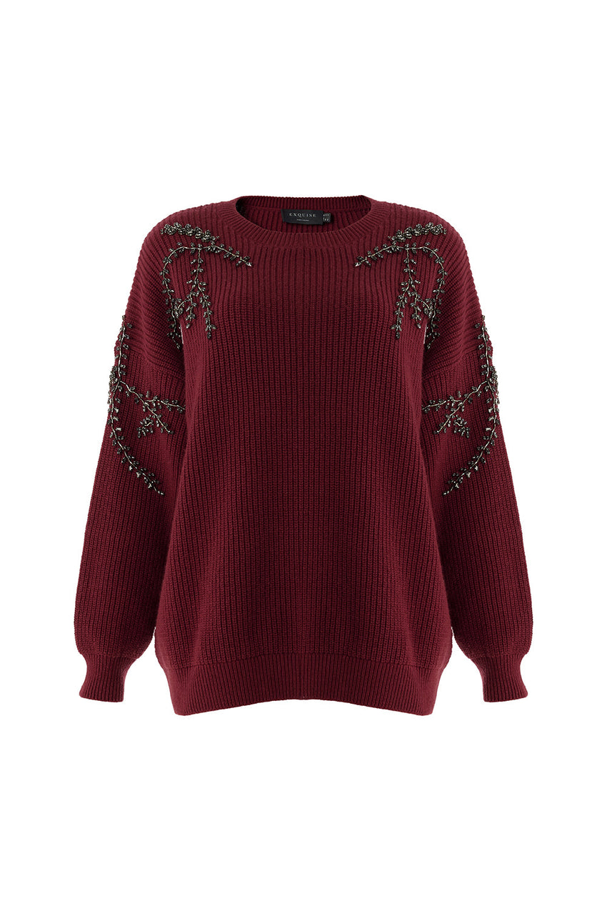 Grace Crew Neck Long Sleeve Sweater with Beaded Sleeves