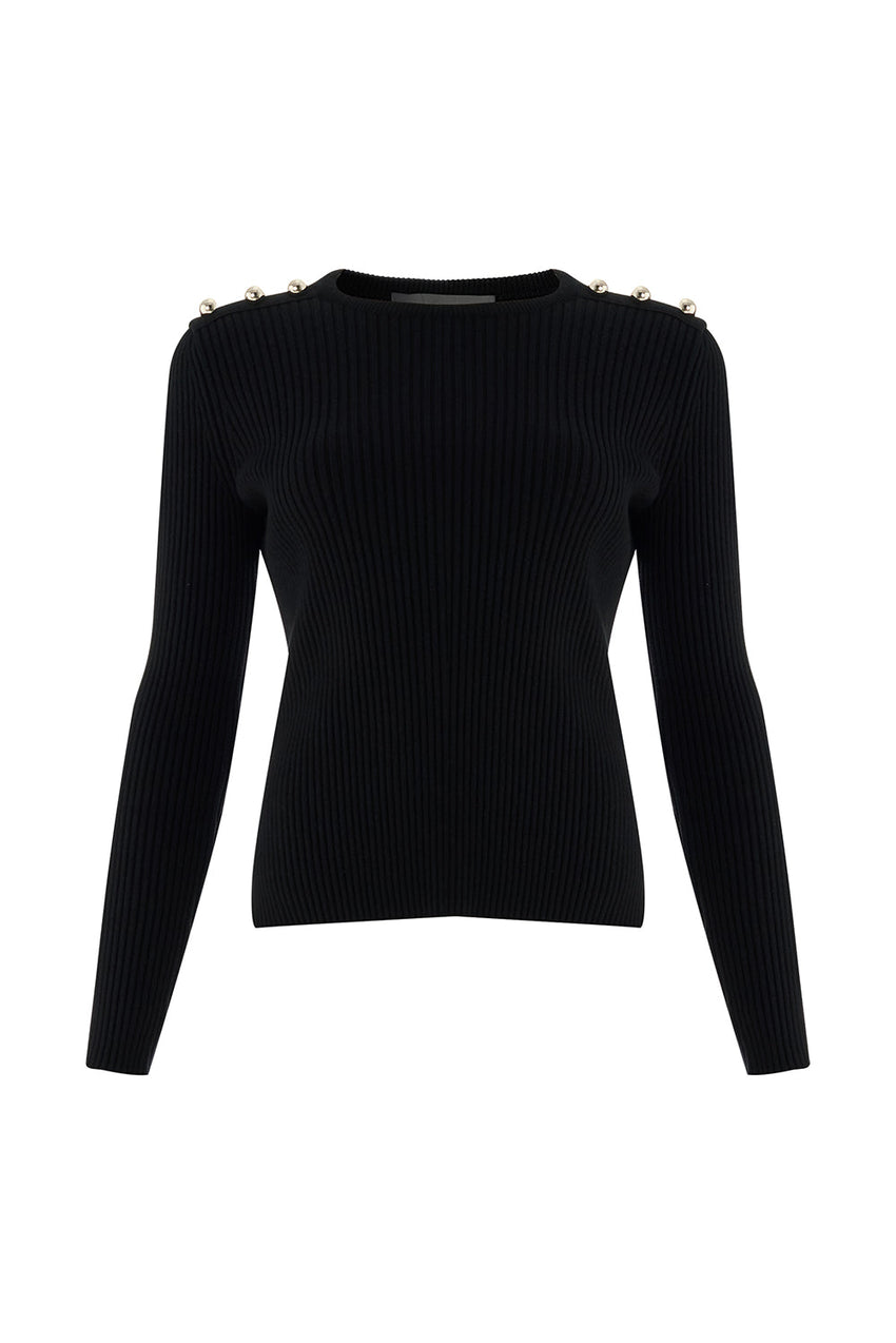 Delphine Black Crew Neck Long Sleeve Sweater