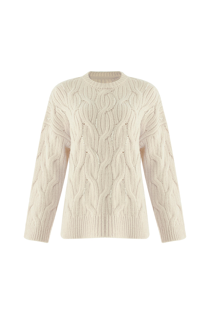 Calla Cable Knit Crew Neck Sweater