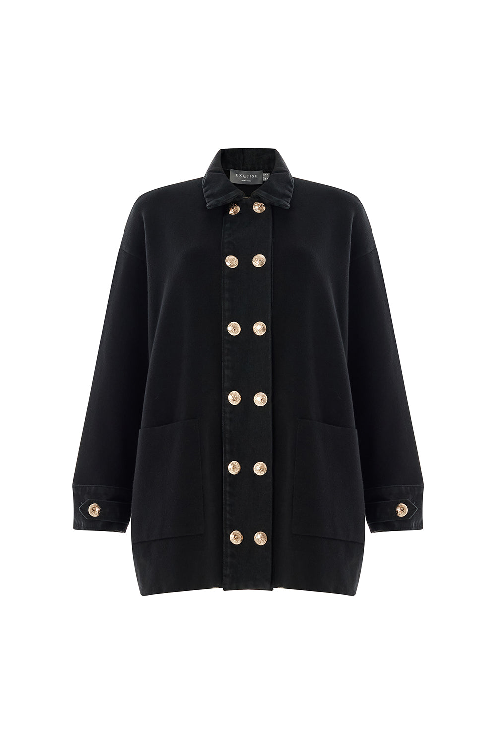 Cielo Denim & Knit Cardigan with Metallic Buttons