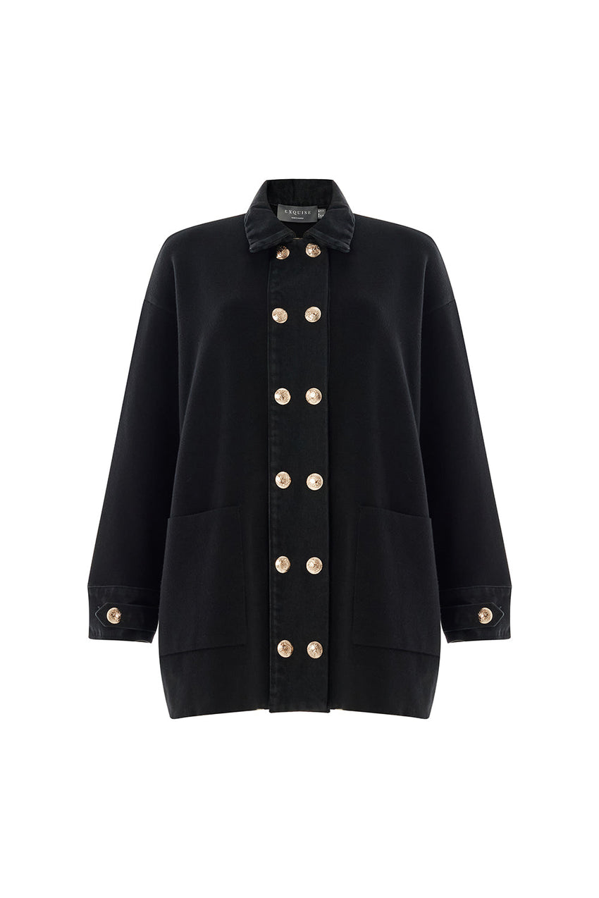 Cielo Denim & Knit Cardigan with Metallic Buttons