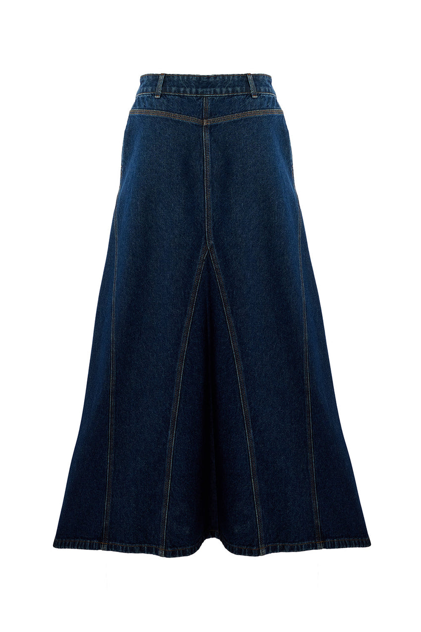 Araya Indigo Denim Maxi Skirt with Pockets