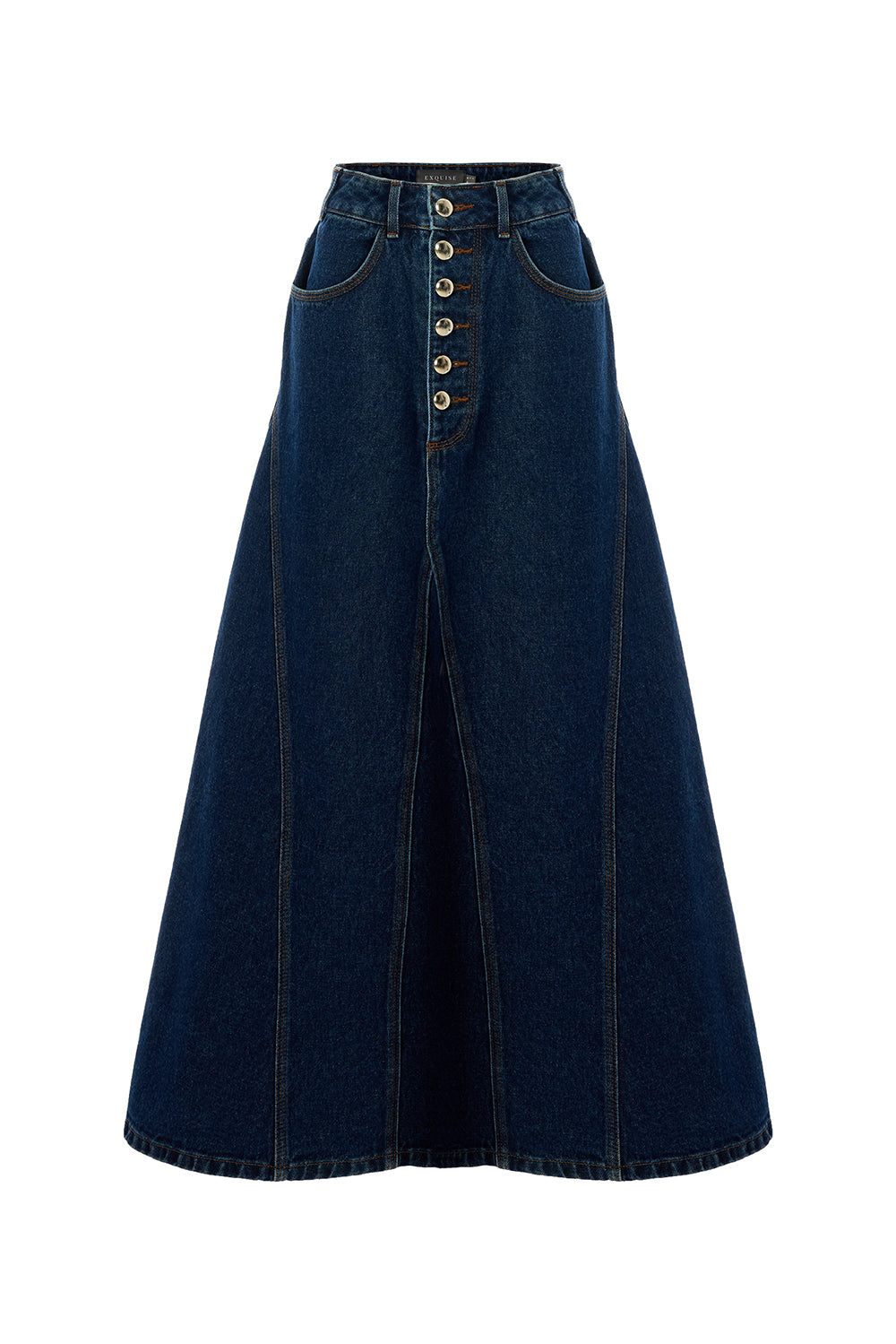 Araya Indigo Denim Maxi Skirt with Pockets
