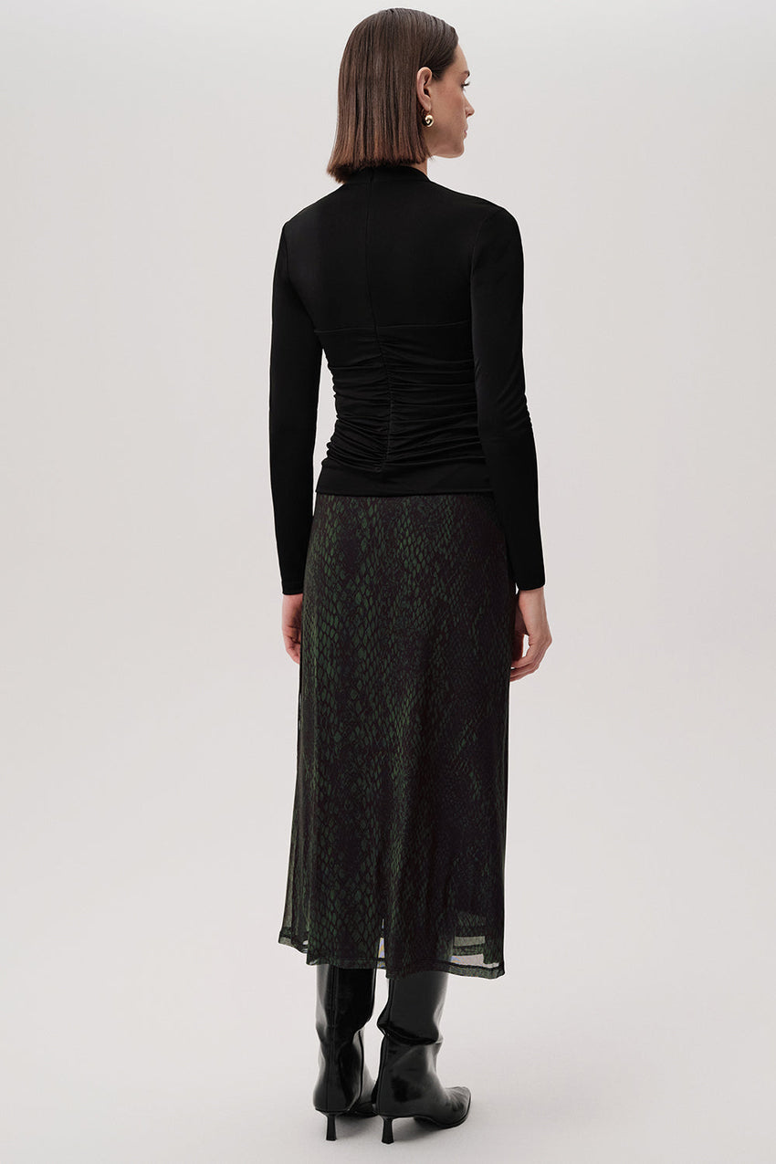 Snake Print Slim Fit Tulle Midi Green Skirt Green Black