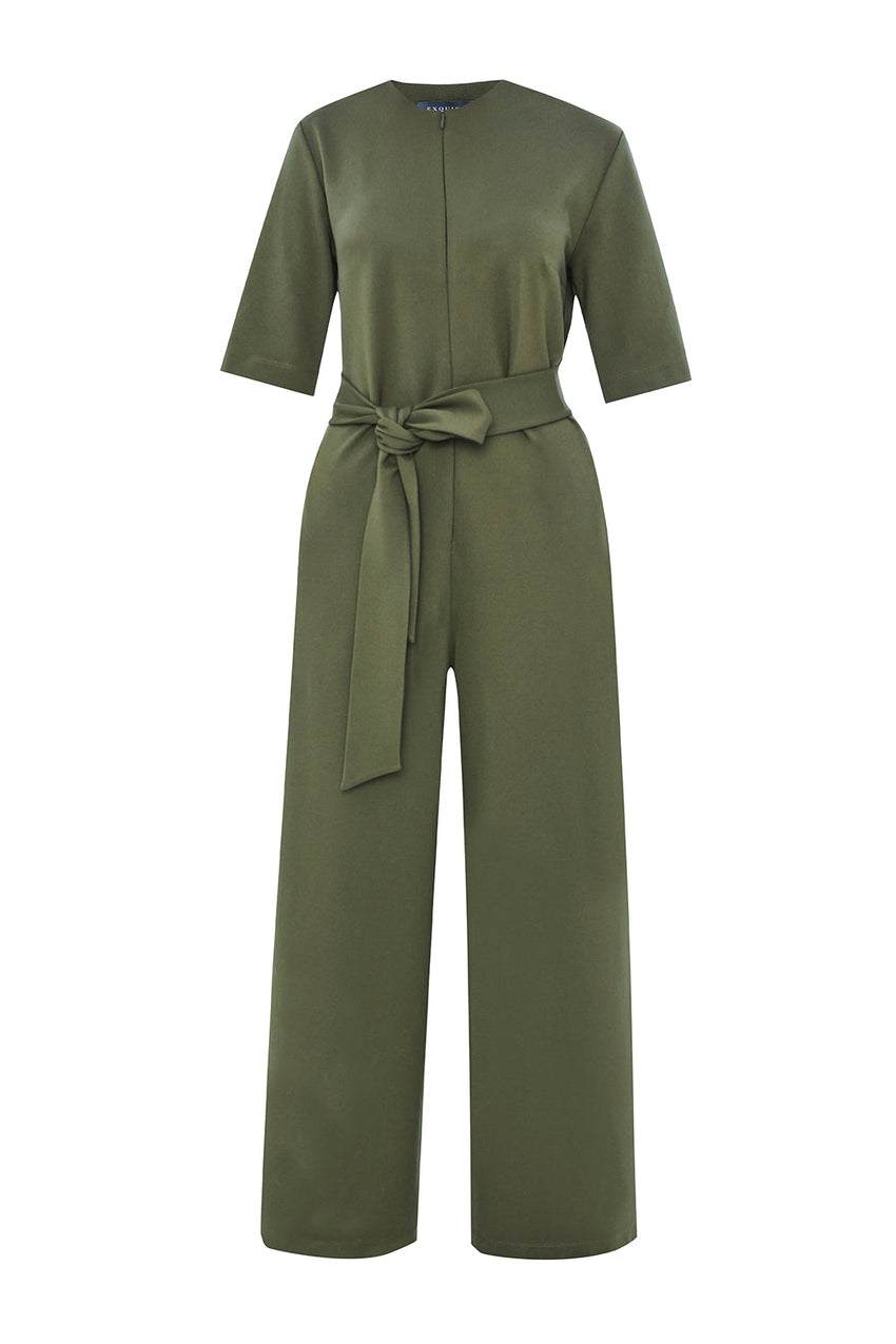 Cynthia Short Sleeve V-Neck Knit Jumpsuit with Pockets