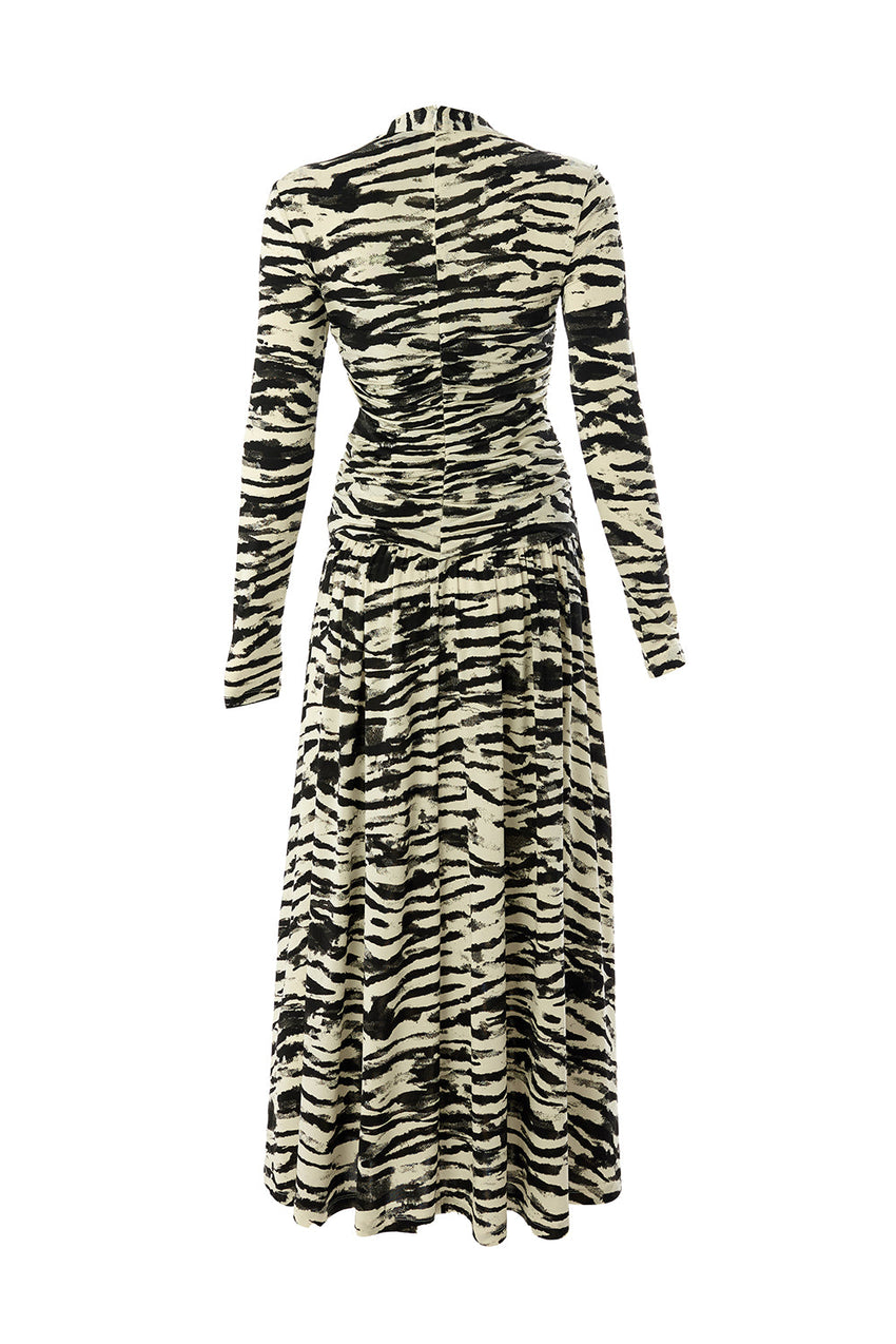 Wrap Neck Long Sleeve Slim Fit Knit Midi Black Bone Dress Black Bone