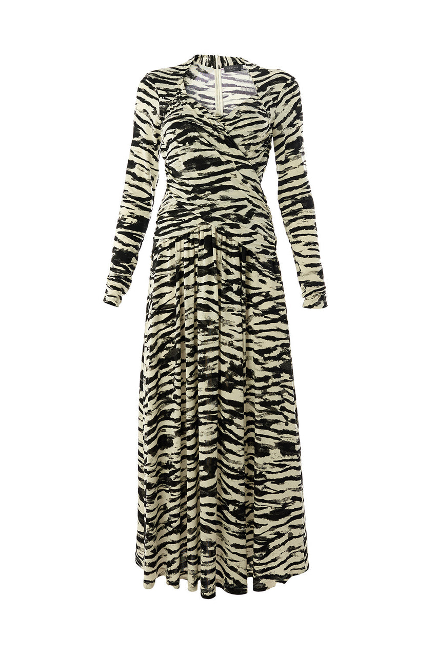 Wrap Neck Long Sleeve Slim Fit Knit Midi Black Bone Dress Black Bone