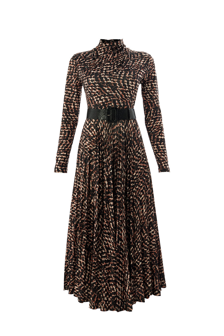Aspyn Printed Long Sleeve High Neck Knit Dress