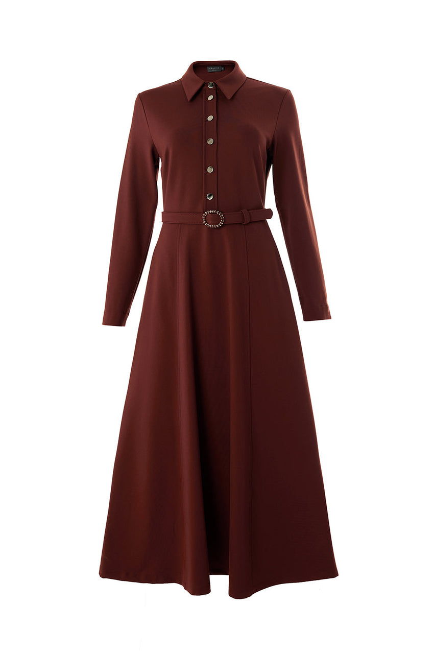 Georgina Long Sleeve Shirt Collar Knit Dress with Pockets