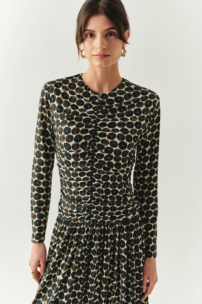 Janiyah Geo Print Long Sleeve Crew Neck Knit Dress