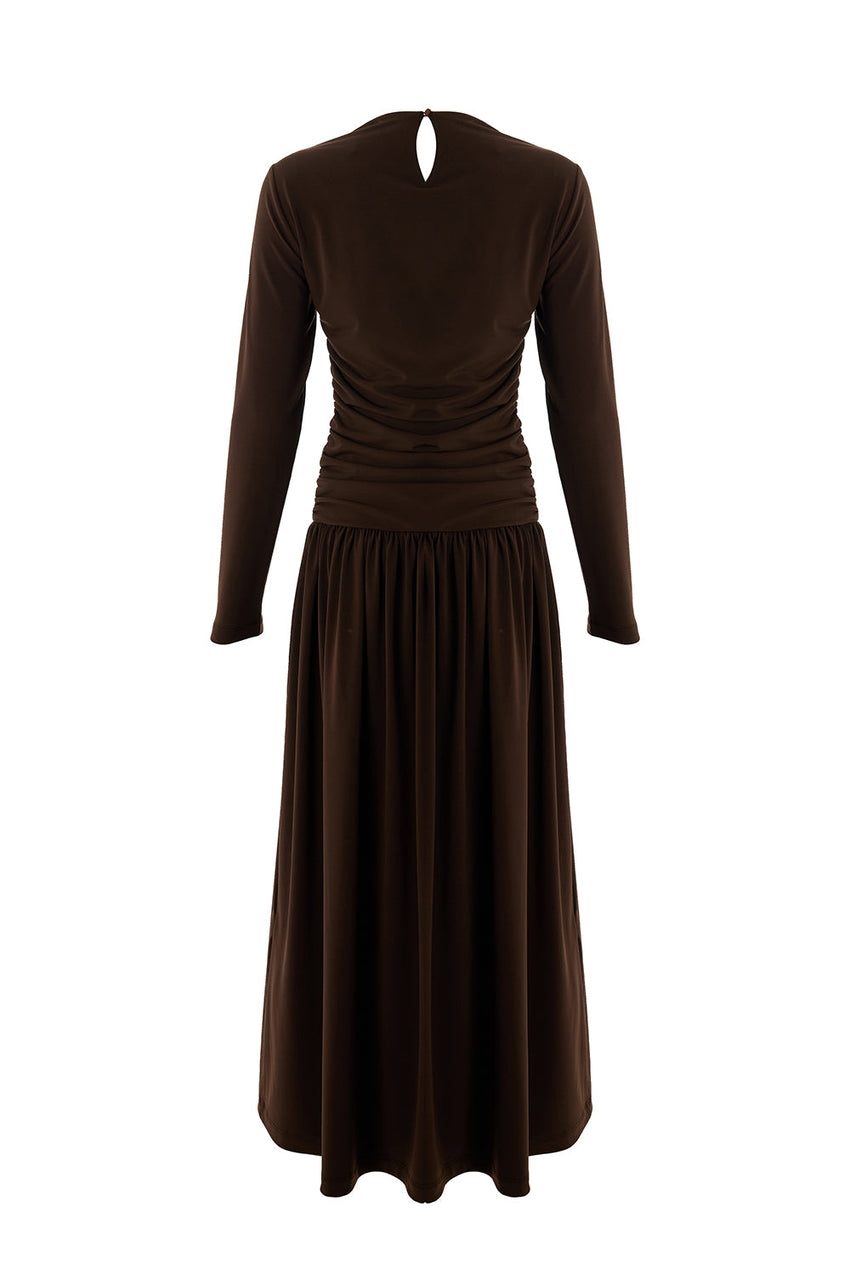 Melany Brown Long Sleeve V-Neck Knit Dress