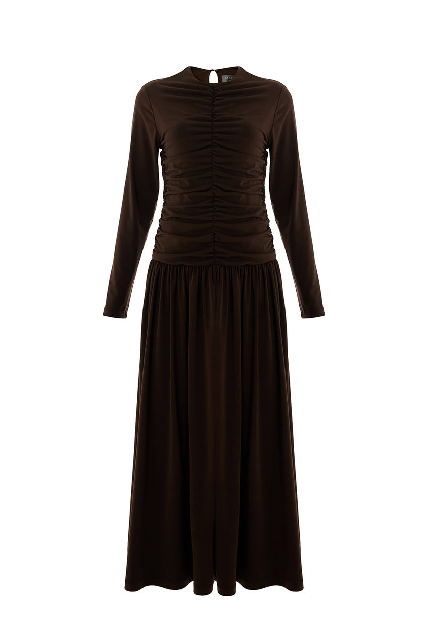 Melany Brown Long Sleeve V-Neck Knit Dress